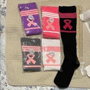 NIP Breast Cancer Awareness Socks Set L/XL- Pink, Purple, Gray, White, Black